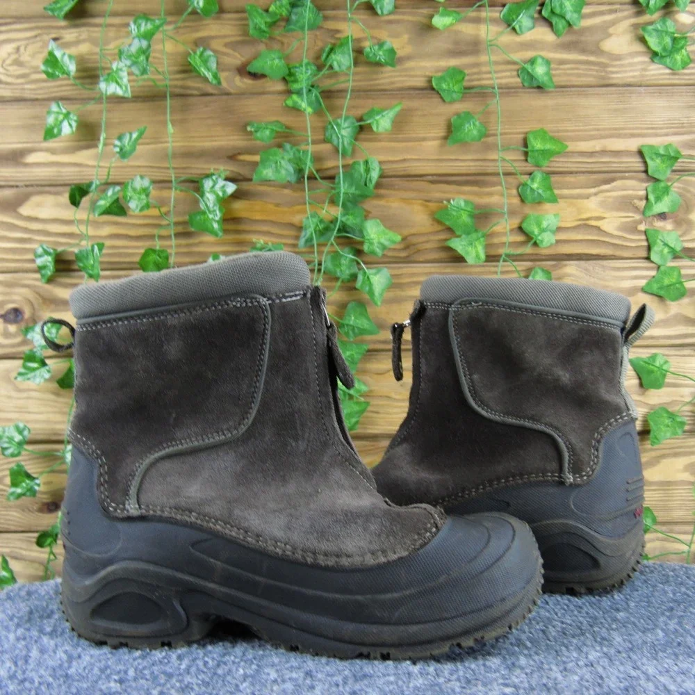 Columbia Boys 5 Brown Suede Waterproof Winter Boots Omni-Heat Insulated‎ Zip Up